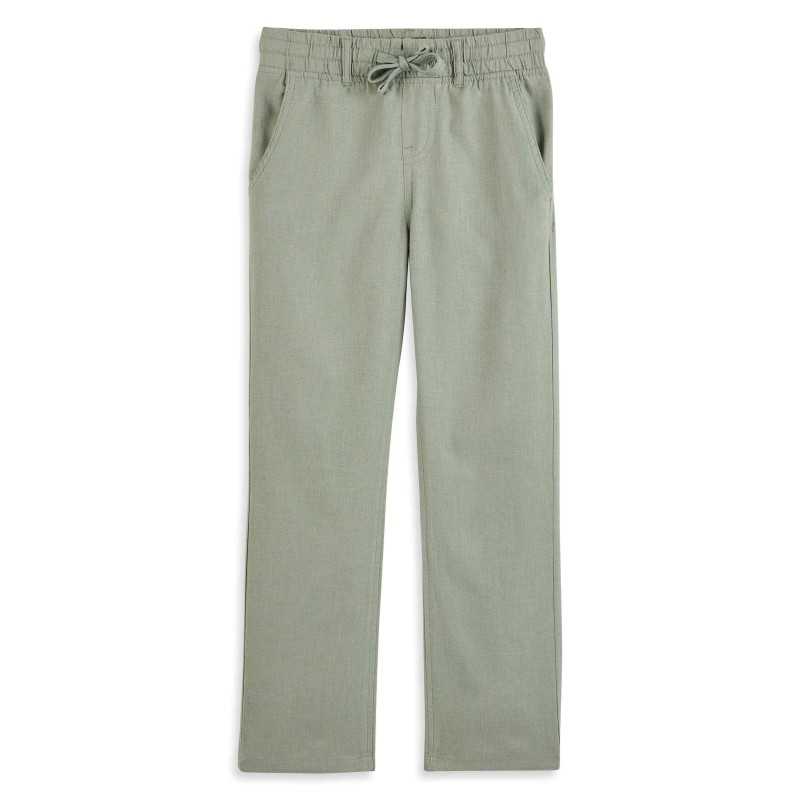 PANTALON COTON LIN VERT KAKI